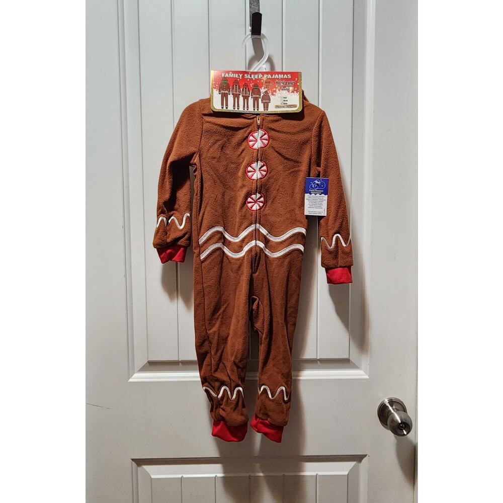 PJ's & Presents Christmas Gingerbread One-Piece Pajamas Holiday Girls 2T New!